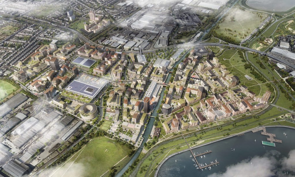 computer-generated image of the Meridian Water development masterplan